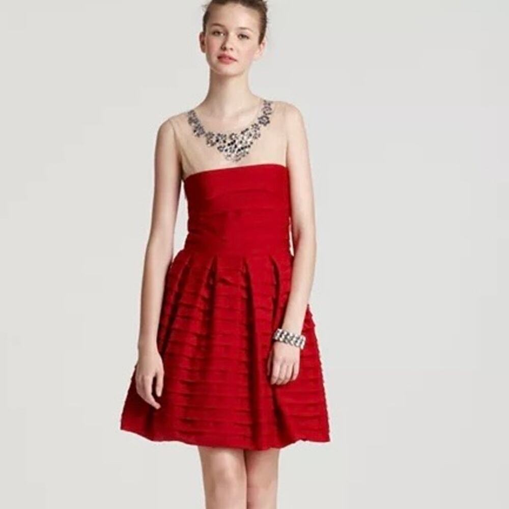 BCBGMaxAzria | "Marina" Tiered A-Line Skirt Dress in Rio Red